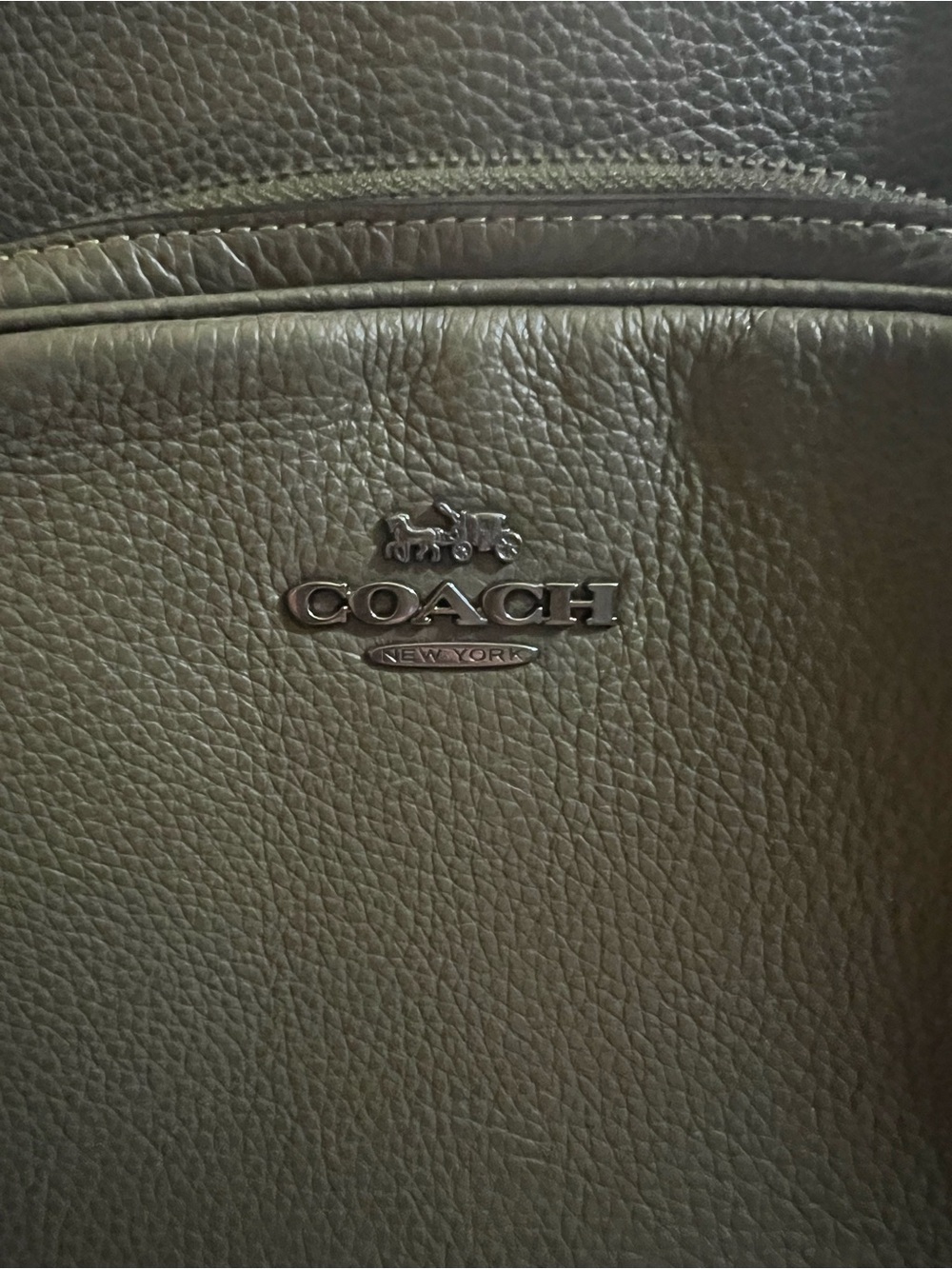 Coach Men's Olive Green Pebbled Leather Backpack with Silver Logo